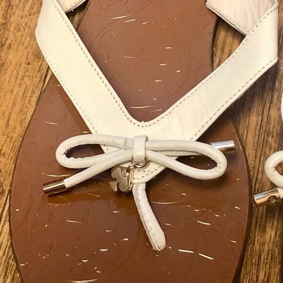 Kate Spade White Charles Vacchetta Leather Slip On Thong Sandals Size 8 - Picture 4 of 12